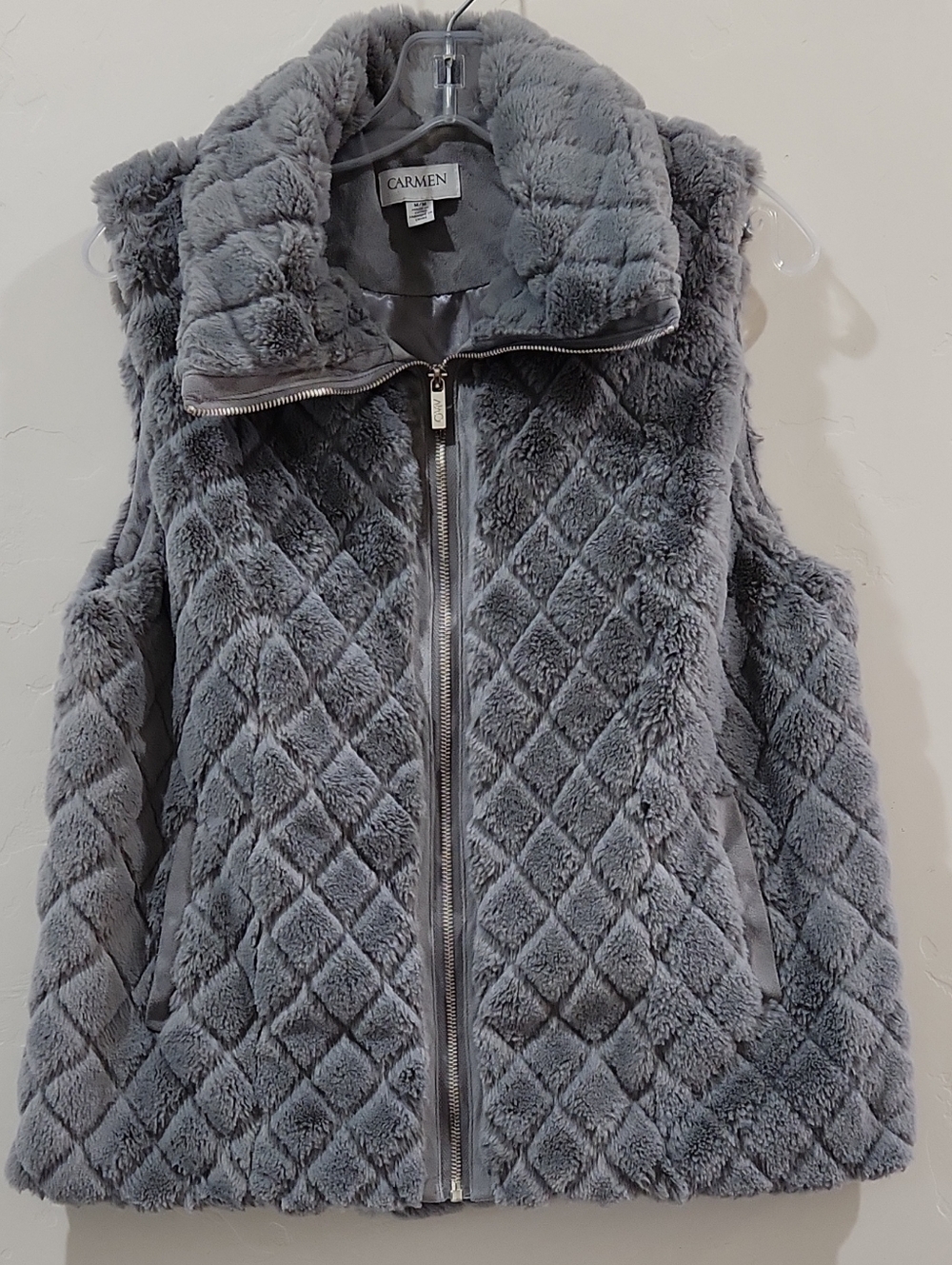 Carmen Women's Plush Quilted Faux Fur Vest - Gray